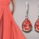 Rose Peach Coral Crystal Earrings, Swarovski Rose Peach Teardrop Earrings, Wedding Coral Rhinestone Earrings, Bridesmaids Gift Coral Jewelry