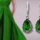 Fern Green Crystal Earrings Bridesmaid Green Rhinestone Earrings Swarovski Green Teardrop Earrings Silver CZ Fern Green Jewelry Wedding Gift