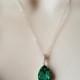 Emerald Crystal Necklace, Swarovski Teardrop Rhinestone Necklace, Wedding Green Emerald Silver Jewelry, Bridal Green Jewelry, Prom Jewelry