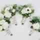 Bridesmaid Bouquet, Wedding Flowers, Silk Bridesmaid Bouquet, Bridesmaid Bouquets, Artificial Bouquet, Wedding Bouquet, Green and White