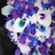 Galaxy orchid bridal bouquet, purple blue island orchid bouquet, white real touch calla lilies