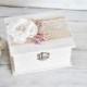 Romantic White Ring Bearer Box, Flower Wedding Ring Box, Personalized Rustic Wedding Ring Holder, Proposal Ring Box, Wood Ring Bearer Box.