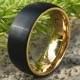 8mm Tungsten Wedding Band, Two Tone Black and Gold Plated Tungsten Ring Personalized Tungsten Ring Comfort Fit Ring CQTCR654