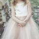 Custom Classic Simple Satin and Tulle Flower Girl Dress  Comes in Various Colors Champagne, Blush, Purple Green Grey,