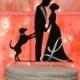 Bride Groom Dog Silhouette Wedding Cake Topper with Initial