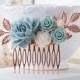 Powder Blue Rose Gold Hair Comb Something Blue Wedding Bridal Hair Comb Floral Collage Leaf Branch Hair Piece Romantic Vintage Country Chic