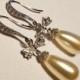 Pearl Bow Bridal Earrings, Swarovski Teardrop Ivory Pearl Silver Earrings, Wedding Pearl Earrings, Bridal Pearl Jewelry Pearl Dangle Earring
