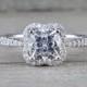 6.5mm Charles Colvard Forever Brilliant Cushion Moissanite 14k White Gold Flower Clover Diamond Halo Engagement Promise Ring