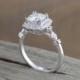 6.5mm Charles Colvard Forever Brilliant Cushion Moissanite 14k White Gold Flower Clover Diamond Halo Engagement Promise Ring