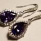 Amethyst Crystal Wedding Earrings, Purple Teardrop Bridal Chandelier Earrings, Amethyst Cubic Zirconia Dangle Earrings, Statement Earrings