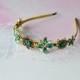 Emerald crystal flower crown Wedding green tiara Bridal Hair Emerald festive hair accessory Bridal green gold crown Green head piece