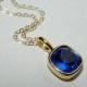 Blue Gold Crystal Necklace, Swarovski Majestic Blue Pendant, Cobalt Square Crystal Necklace, Bridal Bridesmaid Necklace, Cobalt Blue Jewelry