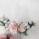Hair comb Pale pink and white and dusty rose and grenery headpiece, floral hair piece, pale pink hair clip, bridal hair piece, blush pink co