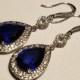 Navy Blue Crystal Earrings, Sapphire Blue Cubic Zirconia Earrings, Blue Silver Teardrop Earrings, Blue Chandelier Dangle Wedding Earrings