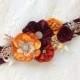 Fall Wedding Dress Sash Belt, Autumn Floral Bridal Sash Belt, Fall Rustic Flower Sash with Rhinestones & Crystals and Lace Applique - BB0159