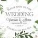 Wedding invitation watercolor vector greenery branches fern eucalyptus olive laurel wreath decoration bouquet