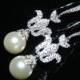 Pearl Fleur De Lis Earrings, Bridal Pearl Chandelier Earrings, Swarovski Ivory Pearl Wedding Earrings Statement Earrings French Lily Earring