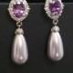 Wedding Lavender Pearl Earrings, Swarovski Teardrop Pearl Amethyst Earrings, Bridal Lilac Purple Earrings, Wedding Lavender Dangle Earrings
