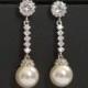 Pearl Bridal Earrings, Swarovski White Pearl Silver Earrings, Wedding Pearl CZ Earrings, Pearl Bridal Jewelry, Pearl Chandelier Earrings
