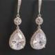 Cubic Zirconia Bridal Earrings, Teardrop Crystal Wedding Earrings, CZ Chandelier Dangle Earrings, Sparkly Crystal Halo Earrings Prom Jewelry