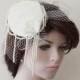 Wedding Fascinator Cap, Ivory Pearl Lace Bridal  Hat, Fascinator Hat with Veil,  Bridal Birdcage Veil, Mini Hats For Wedding  Accessories