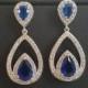 Bridal Crystal Earrings, Navy Blue Cubic Zirconia Earrings, Blue Teardrop Wedding Earrings, Statement Earrings Sapphire Blue Dangle Earrings