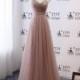 2018 Bridesmaid Dress Long Halter Women Evening Dress Cameo Brown Sexy V-neck Tulle Dress Beautiful Lace Backless Design Bridal Wedding Gown