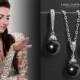 Black Pearl Jewelry Set, Swarovski 8mm Pearl Earrings&Necklace Set, Charcoal Pearl Silver Jewelry Set, Bridal Pearl Jewelry, Wedding Jewelry