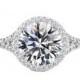5 Carat Round Moissanite & Diamond Halo Split Shank Engagement Ring 14k White Gold, 11mm Moissanite Engagement Ring, Raven Fine Jewelers