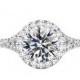 3 Carat Round Moissanite & Diamond Halo Split Shank Engagement Ring 14k White Gold, 9mm Moissanite Engagement Ring, Raven Fine Jewelers