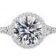 4 Carat Round Moissanite & Diamond Halo Split Shank Engagement Ring 14k White Gold, 10mm Moissanite Engagement Ring, Raven Fine Jewelers