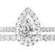 3.50 ct Pear Supernova Moissanite, Diamond Halo Engagement Ring & Floating Diamond Band, 12x8mm Moissanite Bridal Set, Raven Fine Jewelers