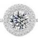6 Carat Round Moissanite & Diamond Double Halo Engagement Ring 14k White Gold, 12mm Moissanite Engagement Ring, Raven Fine Jewelers