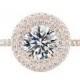 4 Carat Round Moissanite & Diamond Double Halo Engagement Ring 14k Rose Gold, 10mm Moissanite Engagement Ring, Raven Fine Jewelers