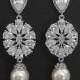 Bridal Earrings, Wedding Earrings, Swarovski White Pearl Cubic Zirconia Earrings, Statement Earrings, Victorian Pearl Earrings Vintage Style