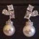 Pearl Bridal Earrings, Wedding White Pearl Cubic Zirconia Earrings, Swarovski 10mm Pearl Silver Earrings, Bridal Pearl Jewelry, Prom Earring