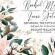 Wedding invitation watercolor greenery peach chrysanthemum cotton template winter