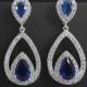 Bridal Crystal Earrings, Navy Blue Cubic Zirconia Earrings, Blue Teardrop Wedding Earrings, Statement Earrings Sapphire Blue Dangle Earrings