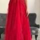 2019 Red Floor-Length Tulle Off-The-Shoulder Prom Dresses 