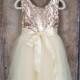 Ivory Cream Flower Girl Dress, Rose Gold Sequin Top, Floor Length Dress, Elegant Tutu Dress, Ball Gown, Boho Chic beach, Couture Style