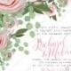 Peony ranunculus rose wedding invitation spring pink flower and greenery baby shower invitation