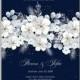 White hydrangea on blue background vector floral card for wedding invitation template autumn