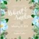 Blue Peony wedding invitation fir branch sakura anemone vector floral template design vector download