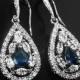 Bridal Crystal Earrings, Wedding Cubic Zirconia Earrings, Clear Navy Blue Teardrop Earrings, Bridal Jewelry, Chandelier Dangle Earrings