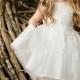 Flower Girl Dresses-Rustic Flower Girl Dresses-Vintage girl dress-Country Dress-White Tulle dress-Birthday Dresses-Baptism Dress-White Dress