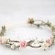 Blush flower crown wedding, rustic floral headband bride
