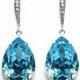 Aqua Blue Crystal Earrings, Swarovski Aquamarine Wedding Earrings, Blue Silver Teardrop Earrings, Bridal Blue Earrings, Birthstone Earrings