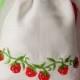 Linen Girl Handbag, Embroidered Wedding Sachet, Small Handmade Strawberry Bag, White, Rustic Party Bag