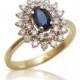 Oval Sapphire and Diamond Halo Engagement Ring in 14k Yellow Gold