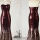 Ombre Mermaid Sequin Dress Rose Gold & Wine Bridesmaid Dress Sweetheart Prom Dress Strapless Bodycon Party Dress Wedding Dress - Renz(HQ702)